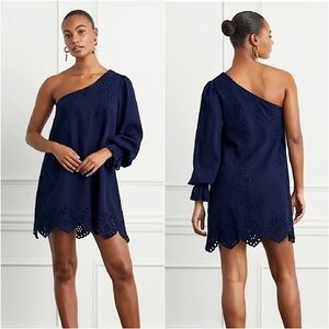NWT HILL HOUSE Linen Floral Eyelet Embroider 1 Shoulder Puff Long Sleeve Dress S